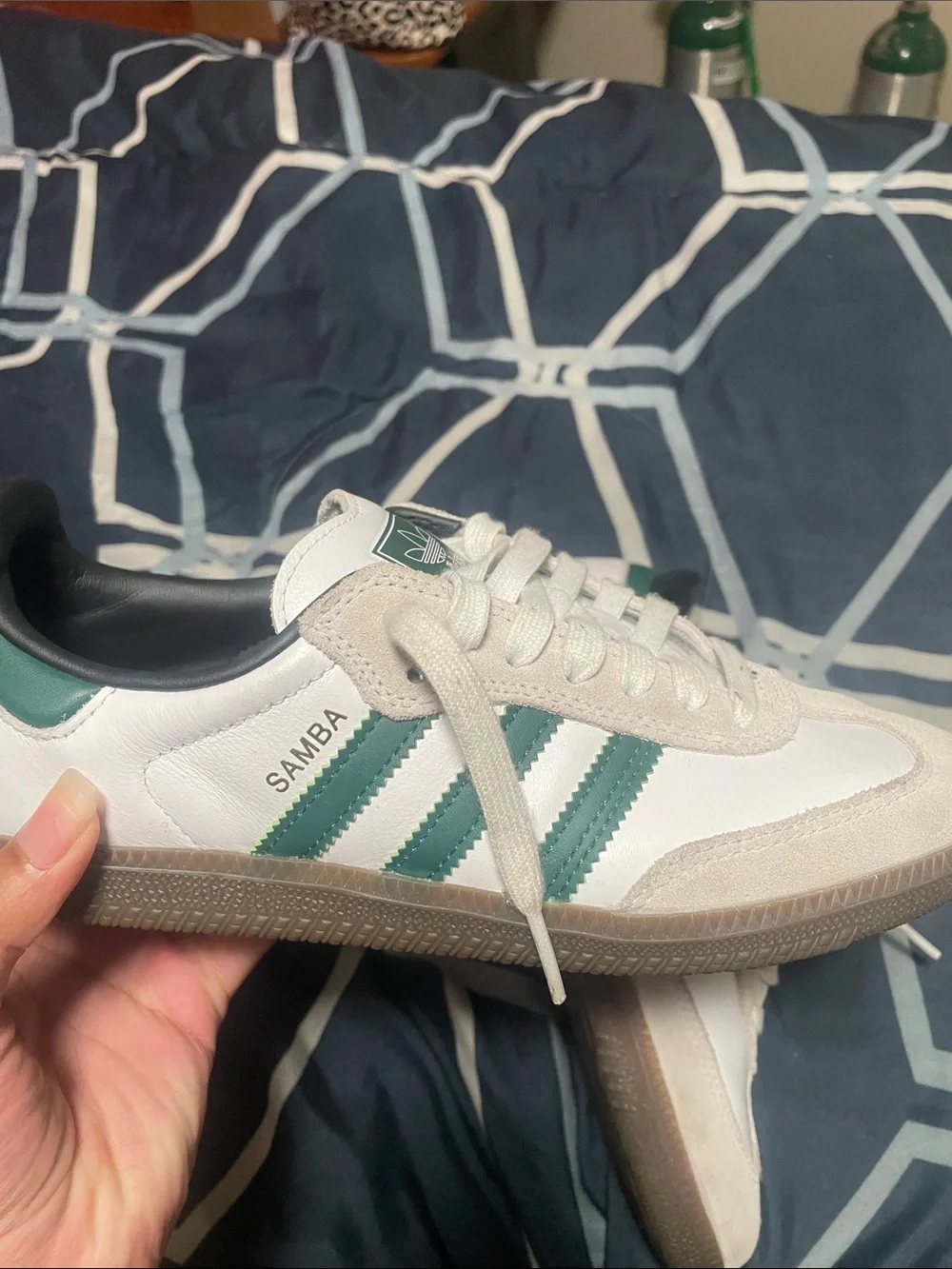 adidas Men’s White Sneakers with Green Stripes and Gum Sole